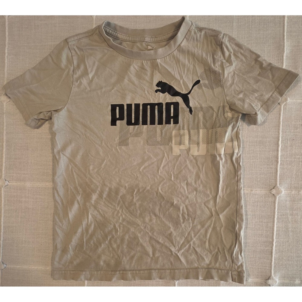 Puma Boys Grey Graphic Logo Short Sleeve T-Shirt Size 7